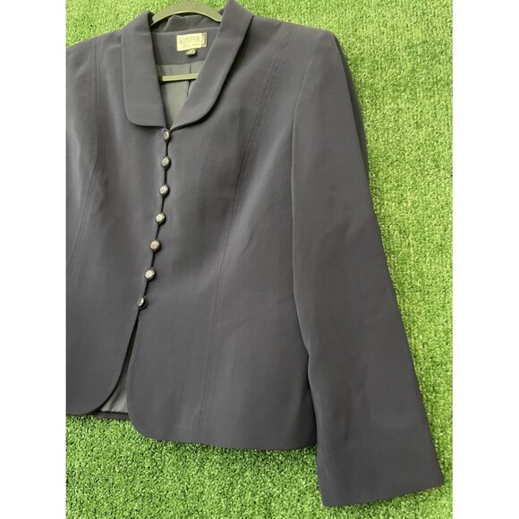 Kasper Asl Dress Blazer Jacket Petite Women's Navy Blue Button Size 14P - Picture 2 of 11